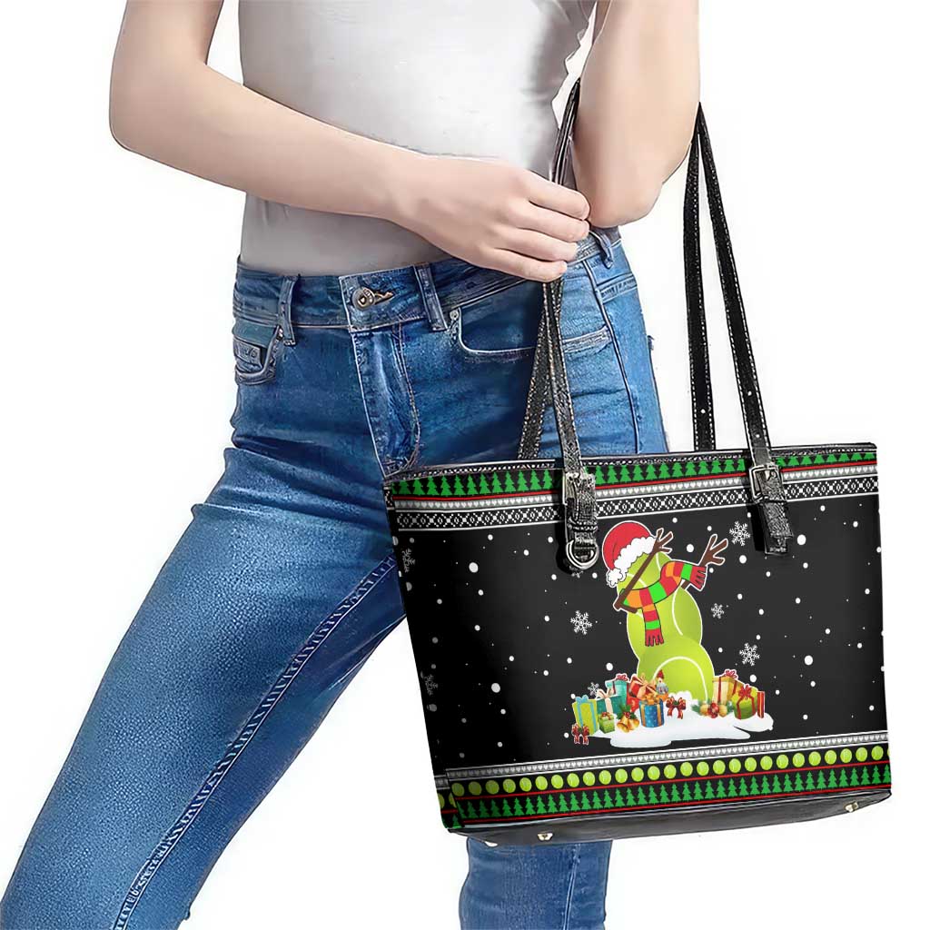 Christmas Tennis Snowman Leather Tote Bag Xmas Holiday Patterns - Wonder Print Shop