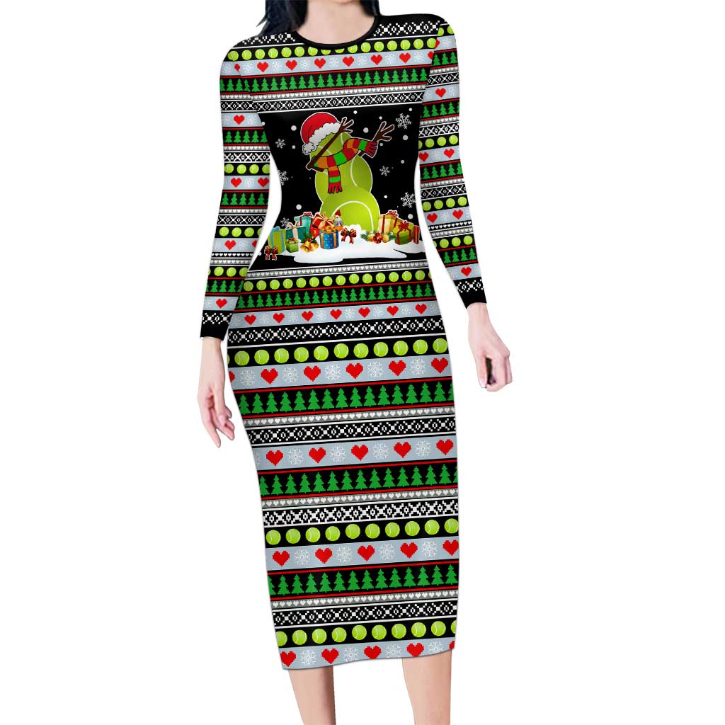 Christmas Tennis Snowman Long Sleeve Bodycon Dress Xmas Holiday Patterns - Wonder Print Shop