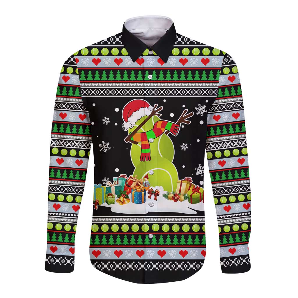 Christmas Tennis Snowman Long Sleeve Button Shirt Xmas Holiday Patterns - Wonder Print Shop