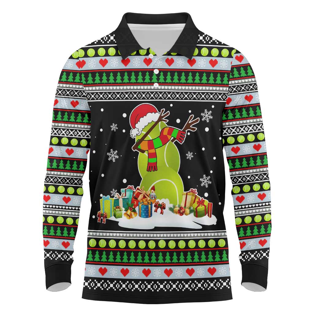 Christmas Tennis Snowman Long Sleeve Polo Shirt Xmas Holiday Patterns - Wonder Print Shop