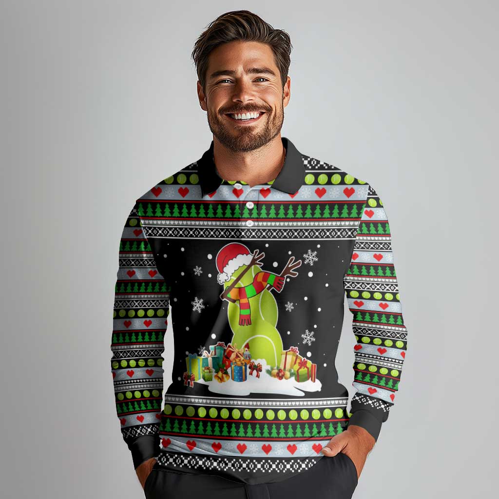 Christmas Tennis Snowman Long Sleeve Polo Shirt Xmas Holiday Patterns - Wonder Print Shop