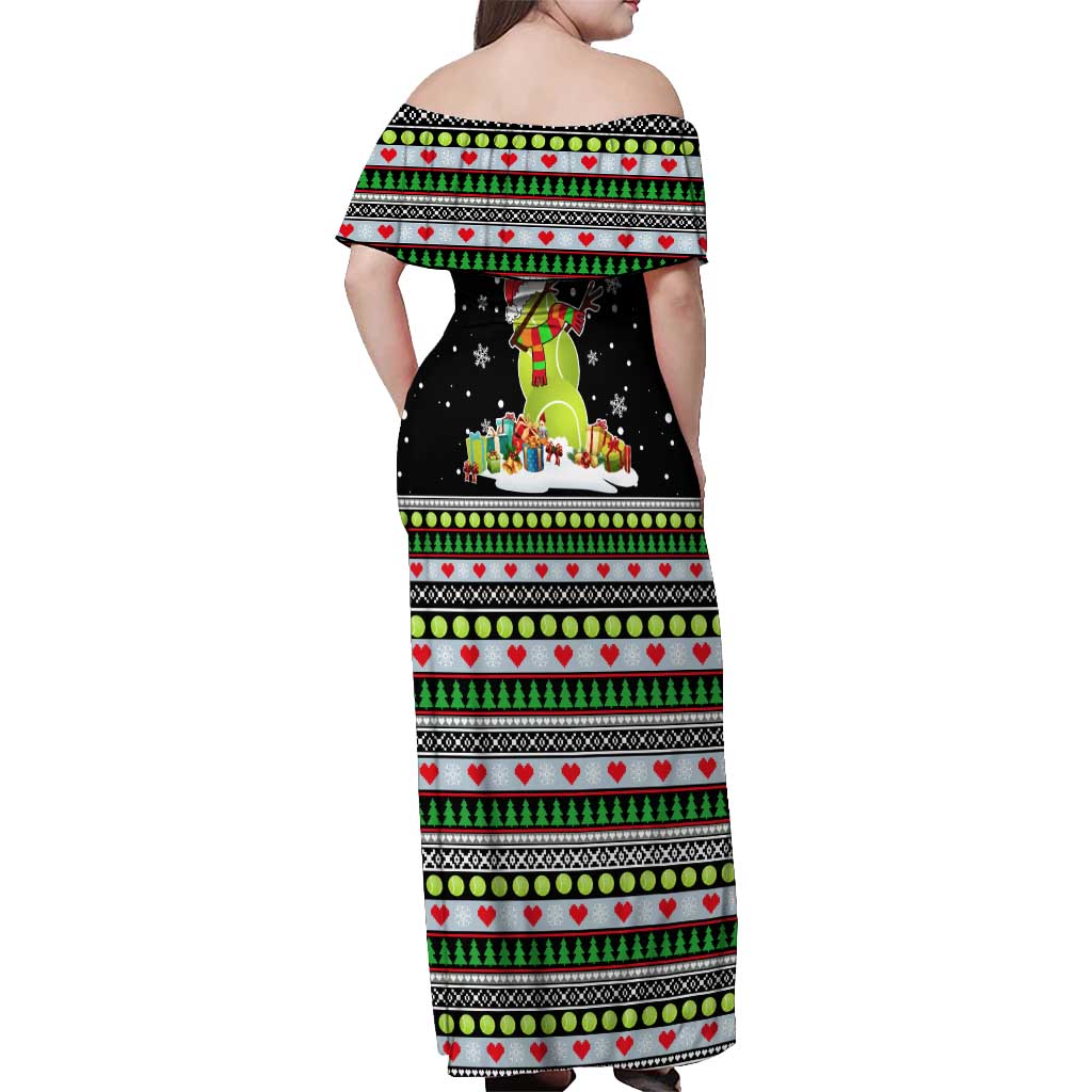 Christmas Tennis Snowman Off Shoulder Maxi Dress Xmas Holiday Patterns - Wonder Print Shop