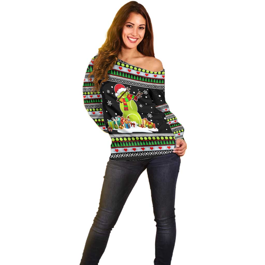 Christmas Tennis Snowman Off Shoulder Sweater Xmas Holiday Patterns - Wonder Print Shop