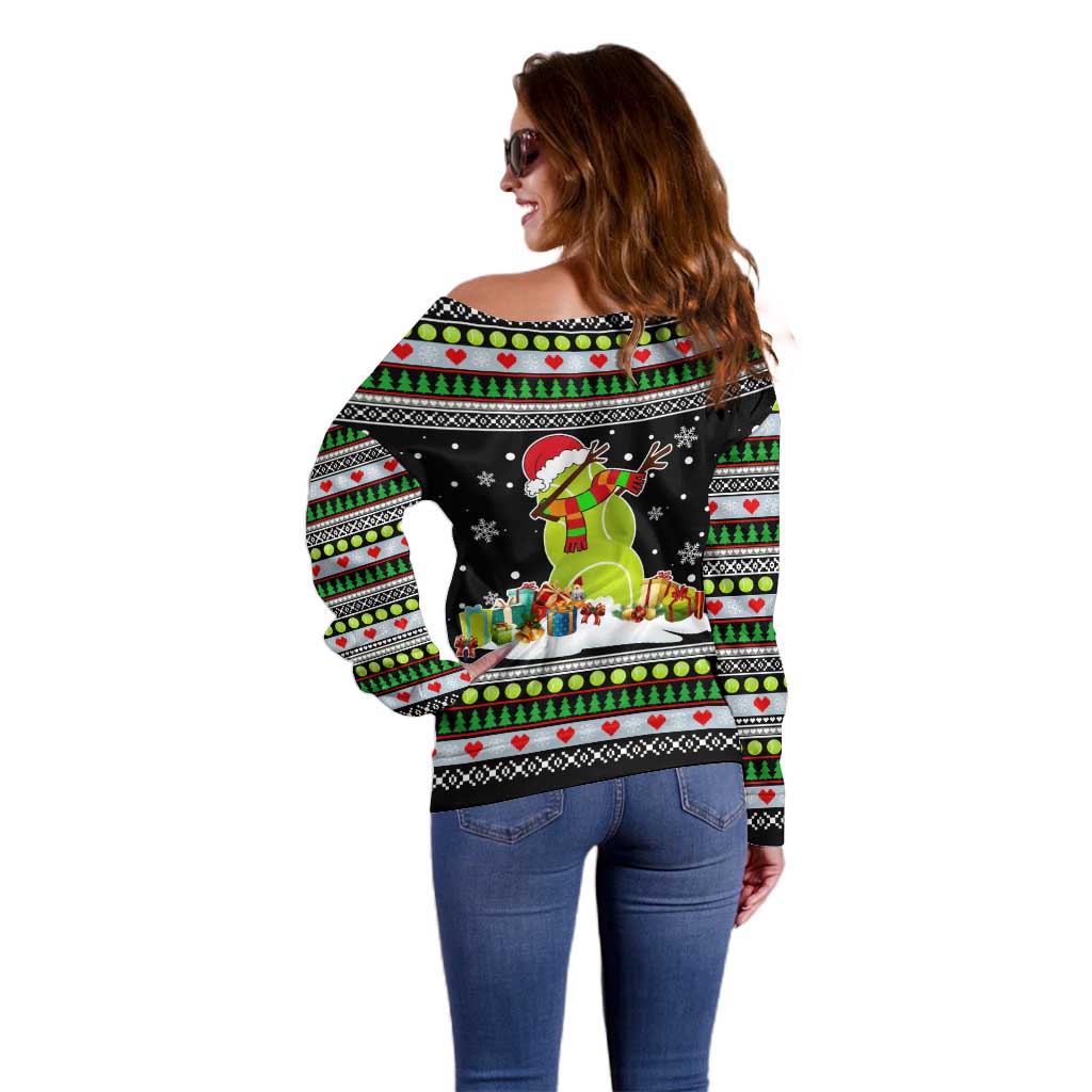 Christmas Tennis Snowman Off Shoulder Sweater Xmas Holiday Patterns - Wonder Print Shop
