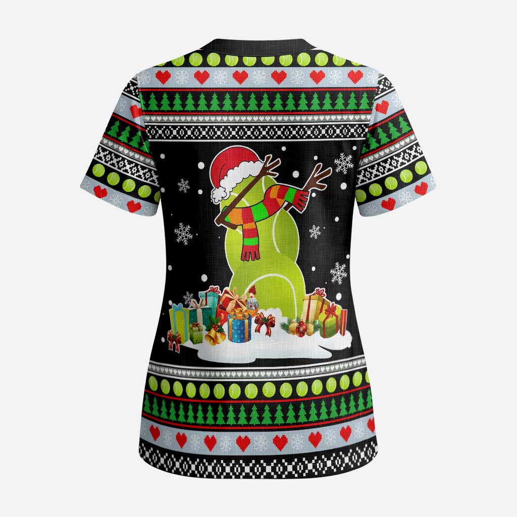 Christmas Tennis Snowman Scrub Top Xmas Holiday Patterns - Wonder Print Shop