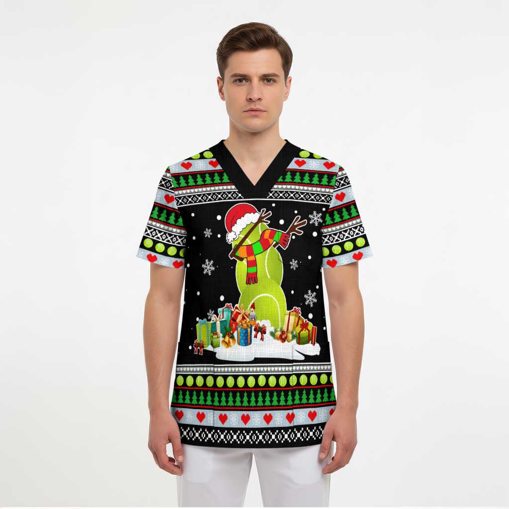 Christmas Tennis Snowman Scrub Top Xmas Holiday Patterns - Wonder Print Shop