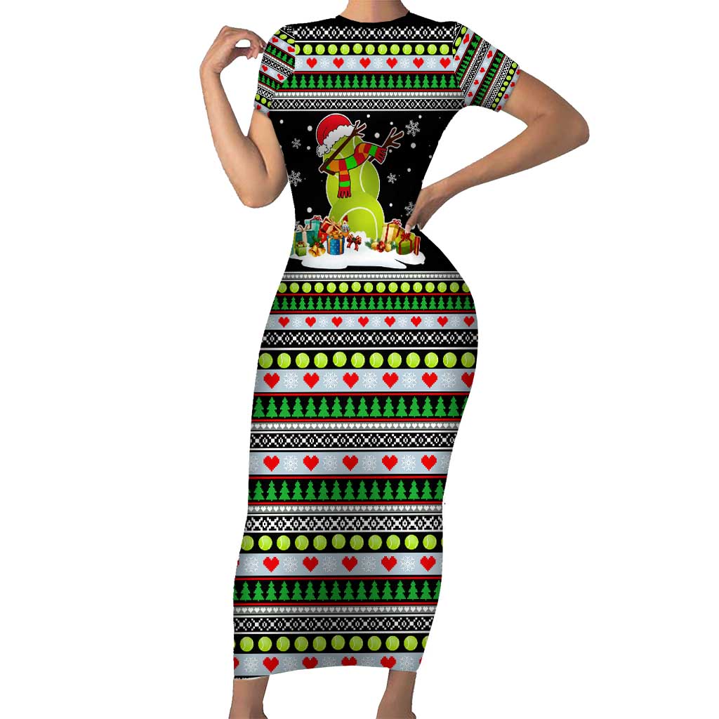 Christmas Tennis Snowman Short Sleeve Bodycon Dress Xmas Holiday Patterns - Wonder Print Shop