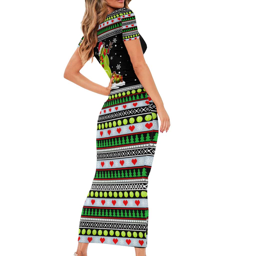 Christmas Tennis Snowman Short Sleeve Bodycon Dress Xmas Holiday Patterns - Wonder Print Shop