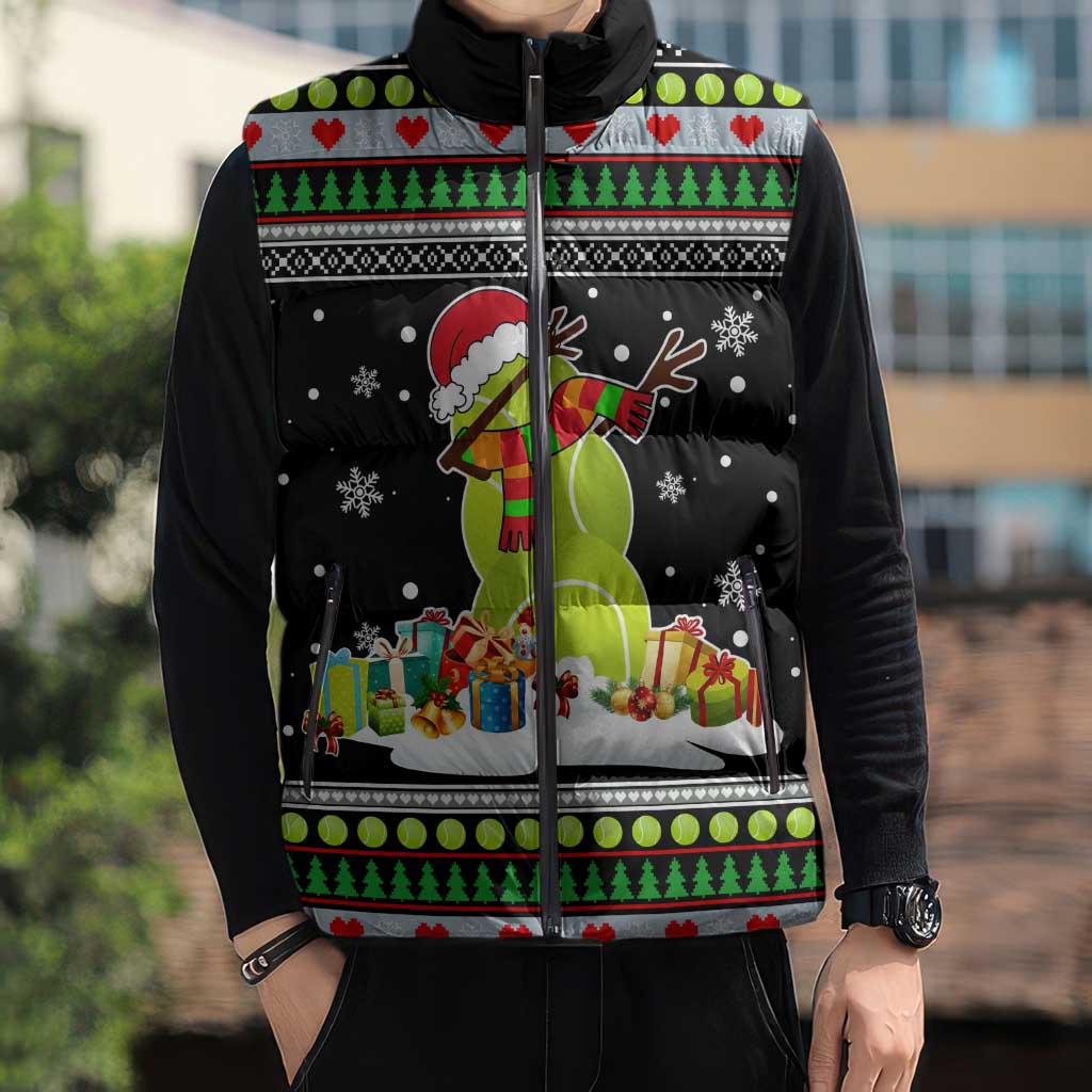 Christmas Tennis Snowman Sleeveless Puffer Jacket Xmas Holiday Patterns - Wonder Print Shop