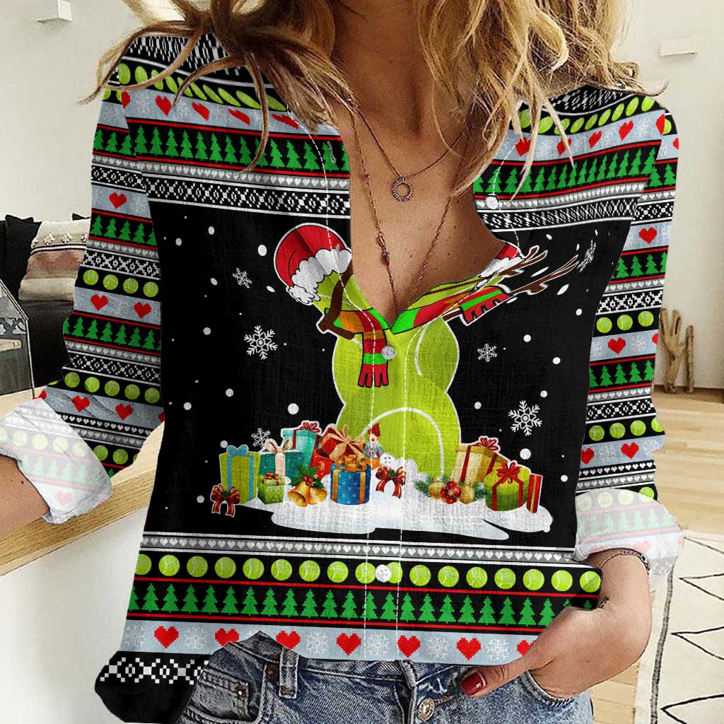Christmas Tennis Snowman Women Casual Shirt Xmas Holiday Patterns - Wonder Print Shop