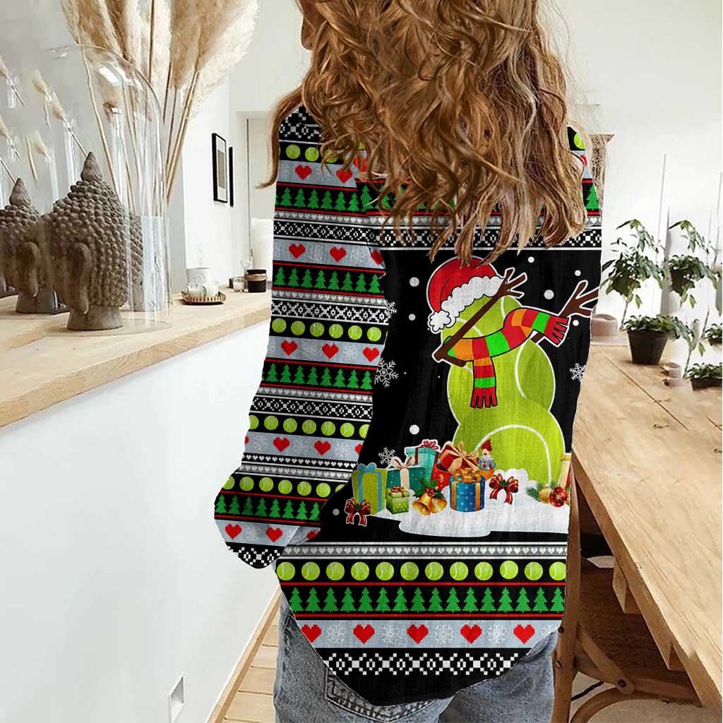 Christmas Tennis Snowman Women Casual Shirt Xmas Holiday Patterns - Wonder Print Shop