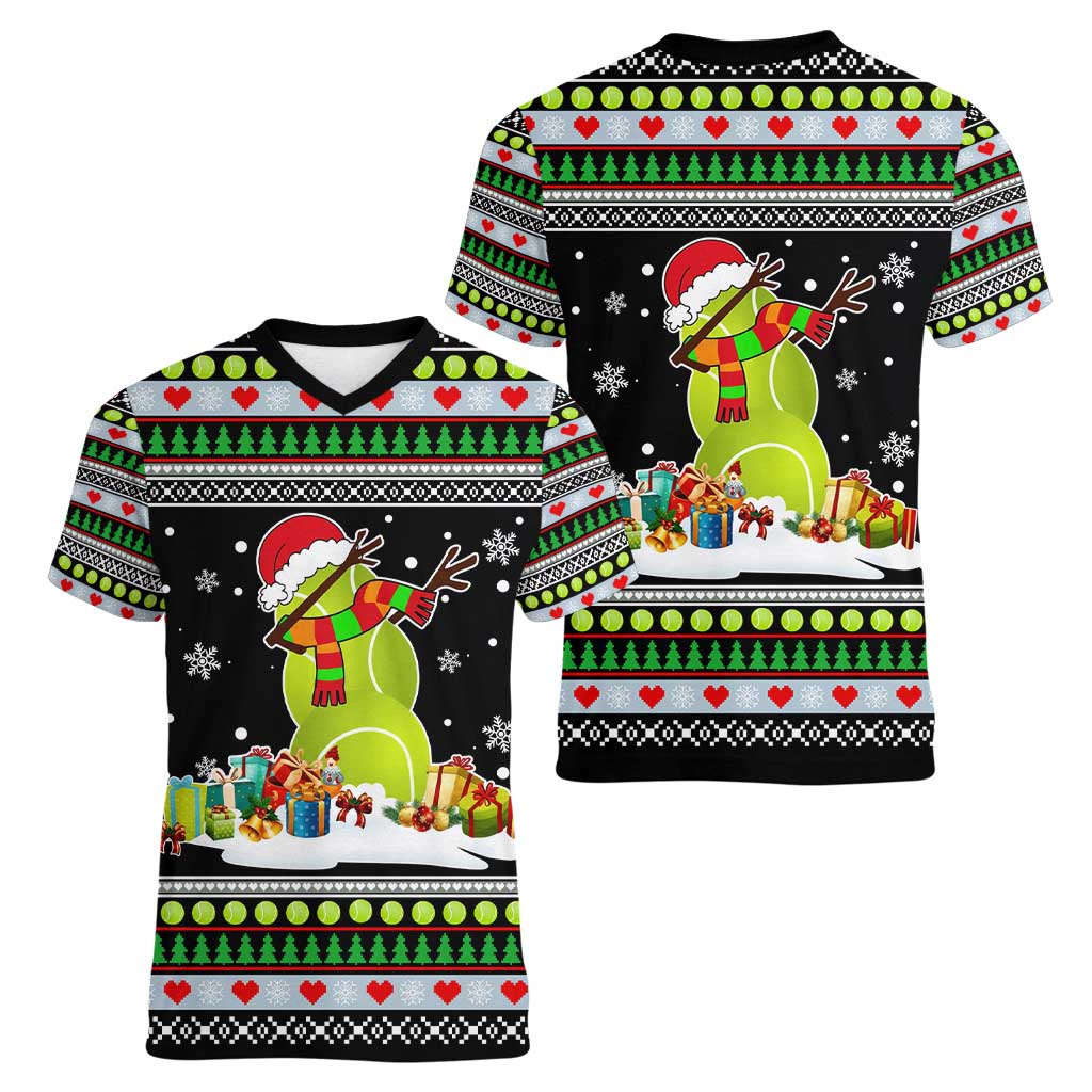 Christmas Tennis Snowman Women V-Neck T-Shirt Xmas Holiday Patterns - Wonder Print Shop