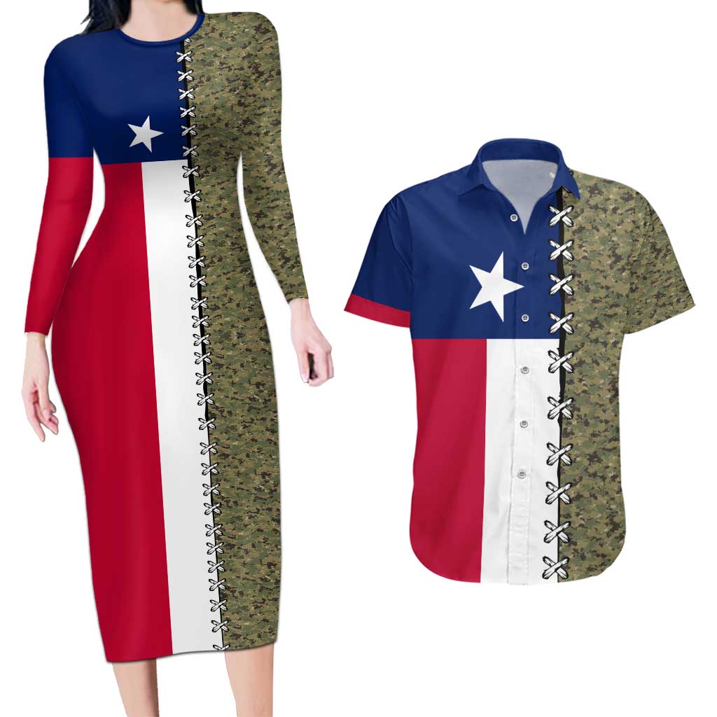 Christmas Texas Camo Couples Matching Long Sleeve Bodycon Dress and Hawaiian Shirt Xmas Holiday Patterns - Wonder Print Shop