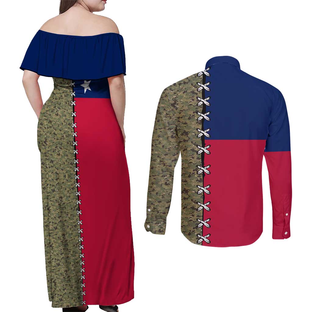 Christmas Texas Camo Couples Matching Off Shoulder Maxi Dress and Long Sleeve Button Shirt Xmas Holiday Patterns - Wonder Print Shop