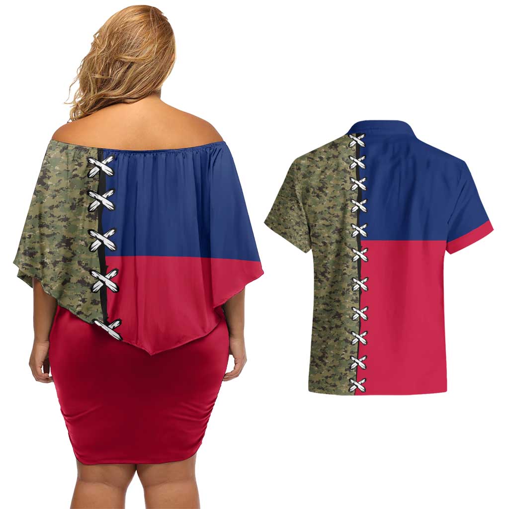 Christmas Texas Camo Couples Matching Off Shoulder Short Dress and Hawaiian Shirt Xmas Holiday Patterns - Wonder Print Shop