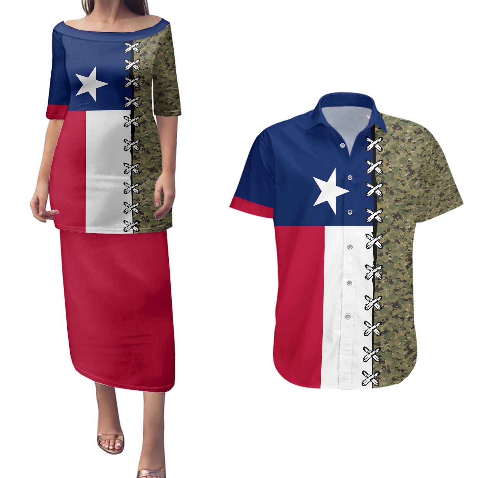 Christmas Texas Camo Couples Matching Puletasi and Hawaiian Shirt Xmas Holiday Patterns - Wonder Print Shop