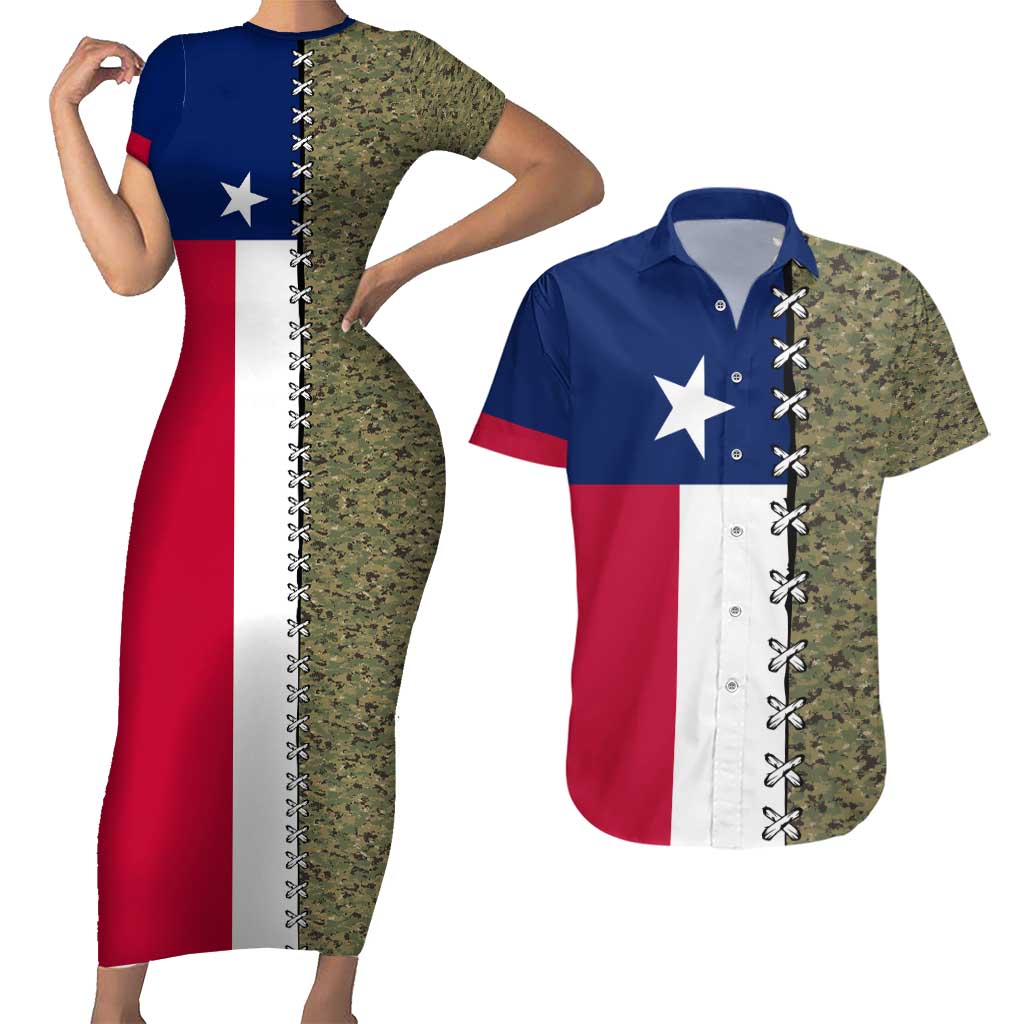 Christmas Texas Camo Couples Matching Short Sleeve Bodycon Dress and Hawaiian Shirt Xmas Holiday Patterns - Wonder Print Shop