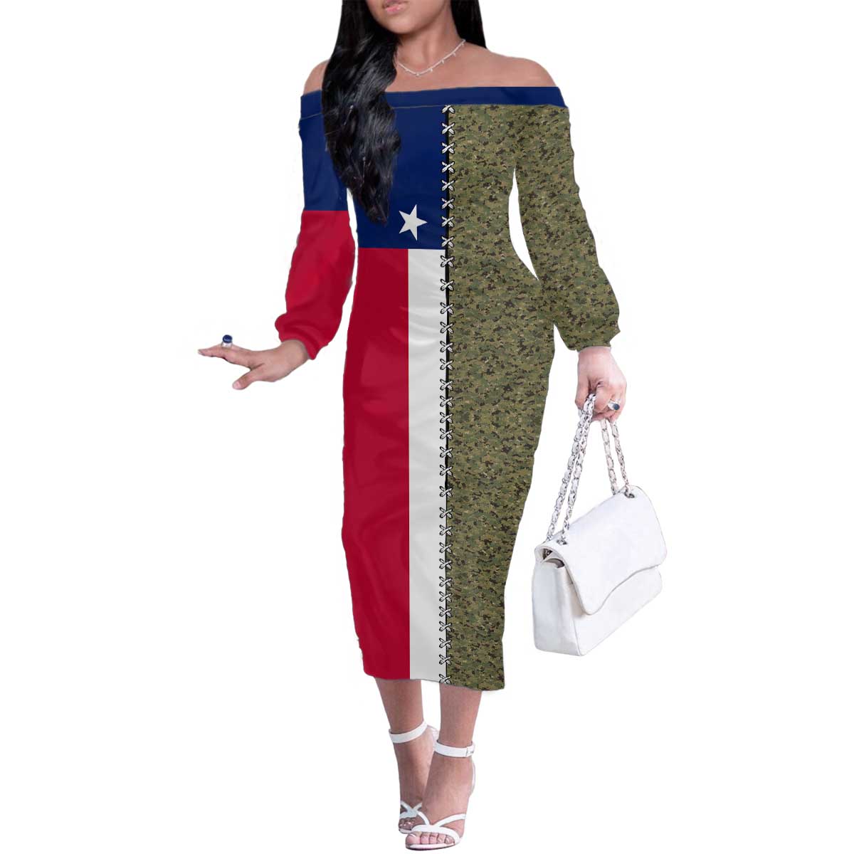 Christmas Texas Camo Family Matching Off The Shoulder Long Sleeve Dress and Hawaiian Shirt Xmas Holiday Patterns - Wonder Print Shop