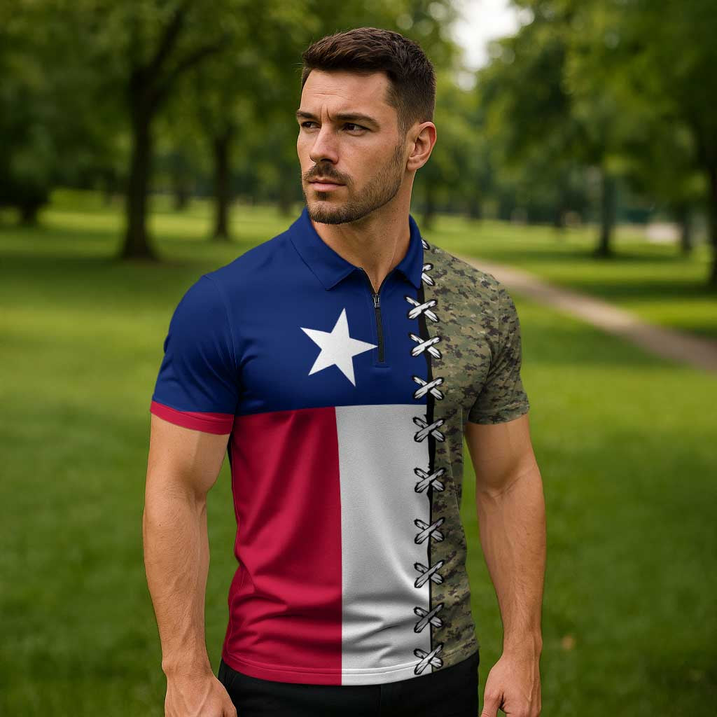 Christmas Texas Camo Zipper Polo Shirt Xmas Holiday Patterns - Wonder Print Shop