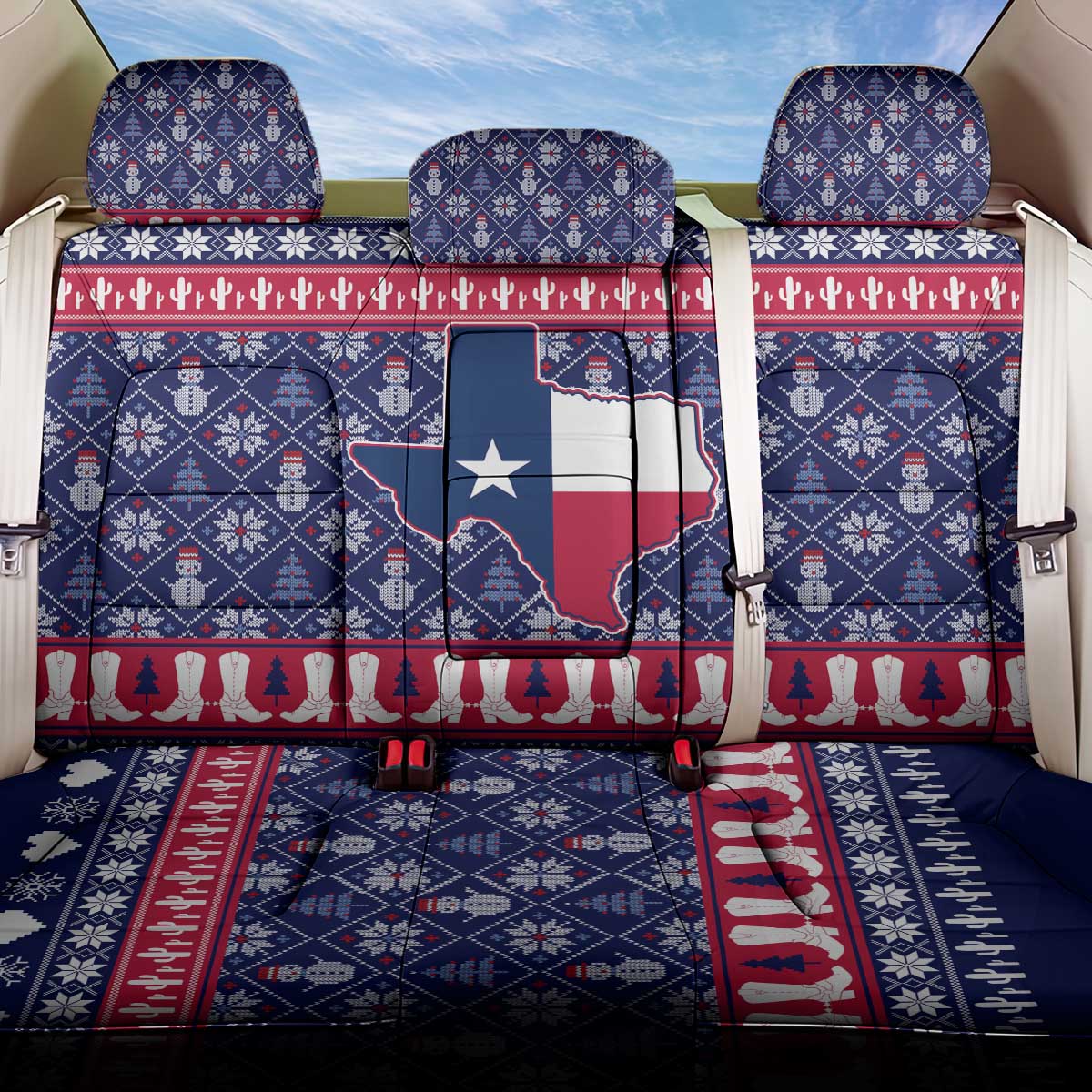 Christmas Texas Map Symbols Back Car Seat Cover Xmas Holiday Patterns - Wonder Print Shop