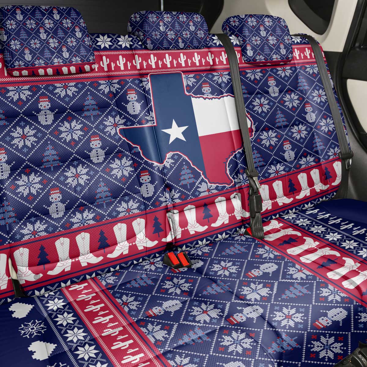 Christmas Texas Map Symbols Back Car Seat Cover Xmas Holiday Patterns - Wonder Print Shop