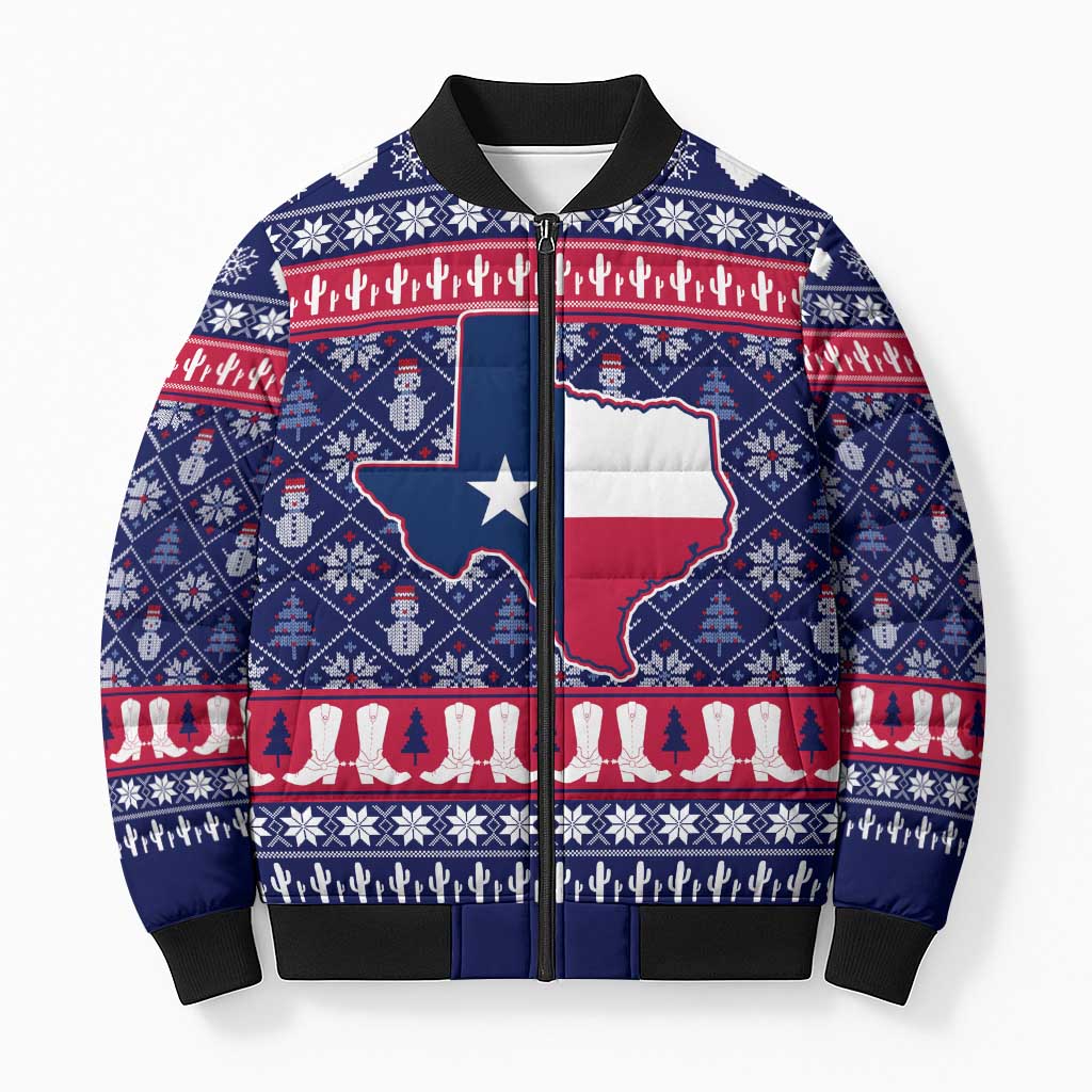 Christmas Texas Map Symbols Bomber Puffer Jacket Xmas Holiday Patterns - Wonder Print Shop