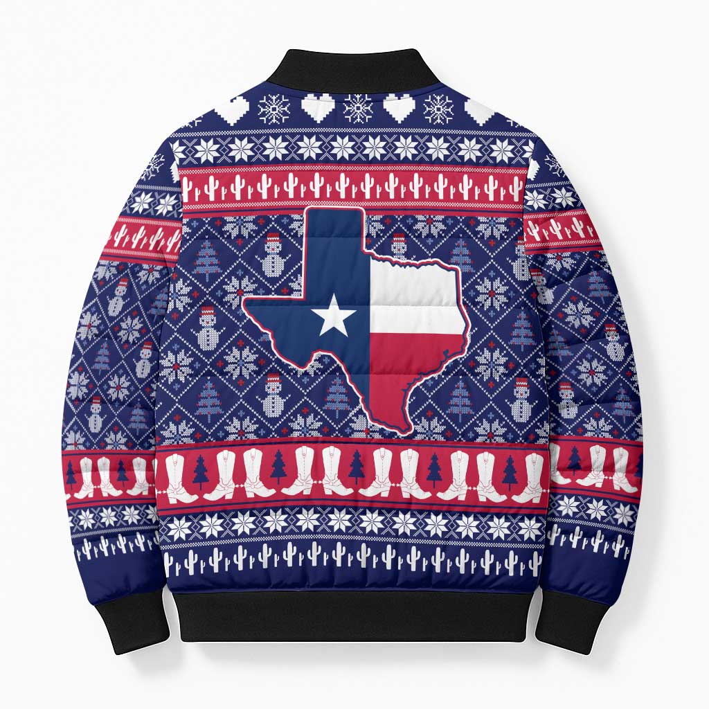 Christmas Texas Map Symbols Bomber Puffer Jacket Xmas Holiday Patterns - Wonder Print Shop