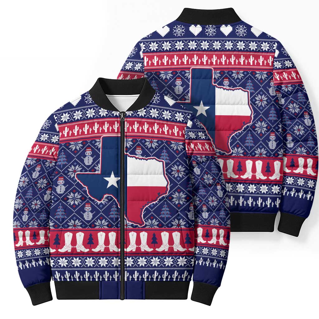 Christmas Texas Map Symbols Bomber Puffer Jacket Xmas Holiday Patterns - Wonder Print Shop
