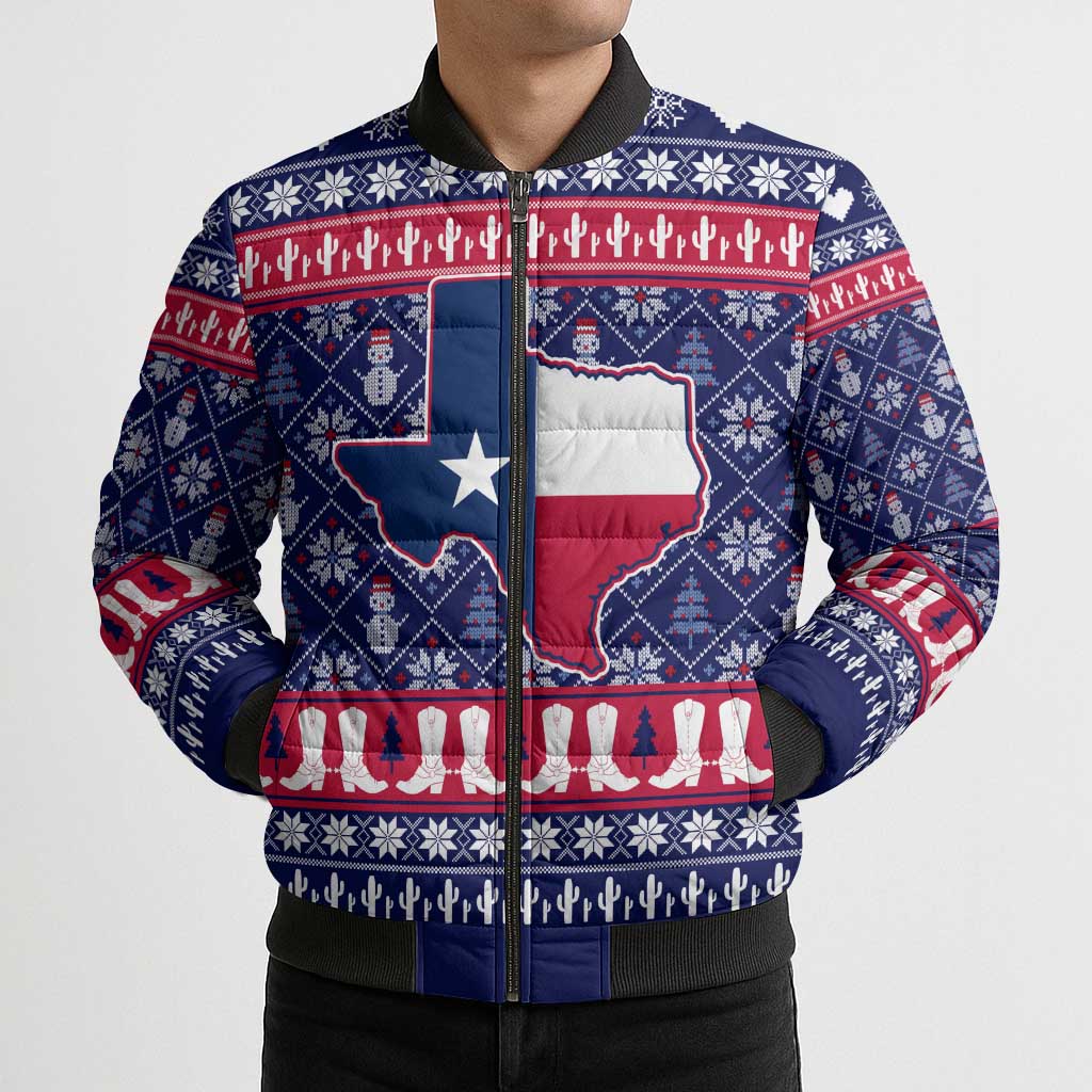 Christmas Texas Map Symbols Bomber Puffer Jacket Xmas Holiday Patterns - Wonder Print Shop