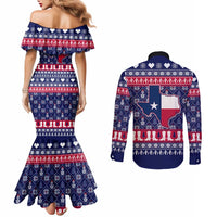 Christmas Texas Map Symbols Couples Matching Mermaid Dress and Long Sleeve Button Shirt Xmas Holiday Patterns - Wonder Print Shop