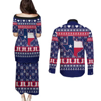 Christmas Texas Map Symbols Couples Matching Puletasi and Long Sleeve Button Shirt Xmas Holiday Patterns - Wonder Print Shop