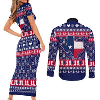 Christmas Texas Map Symbols Couples Matching Short Sleeve Bodycon Dress and Long Sleeve Button Shirt Xmas Holiday Patterns - Wonder Print Shop