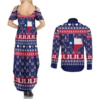 Christmas Texas Map Symbols Couples Matching Summer Maxi Dress and Long Sleeve Button Shirt Xmas Holiday Patterns - Wonder Print Shop