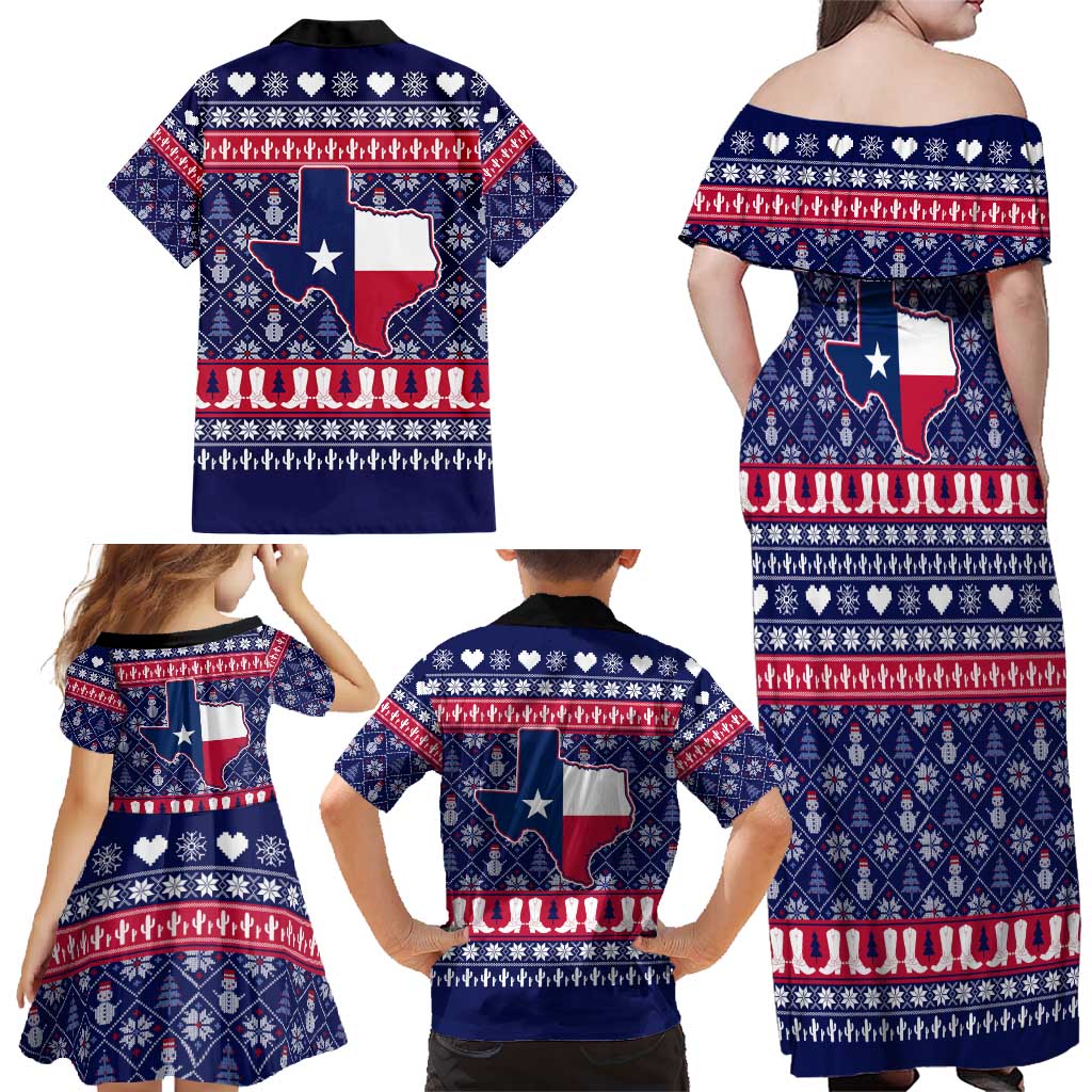 Christmas Texas Map Symbols Family Matching Off Shoulder Maxi Dress and Hawaiian Shirt Xmas Holiday Patterns - Wonder Print Shop