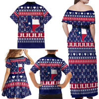 Christmas Texas Map Symbols Family Matching Off Shoulder Maxi Dress and Hawaiian Shirt Xmas Holiday Patterns - Wonder Print Shop