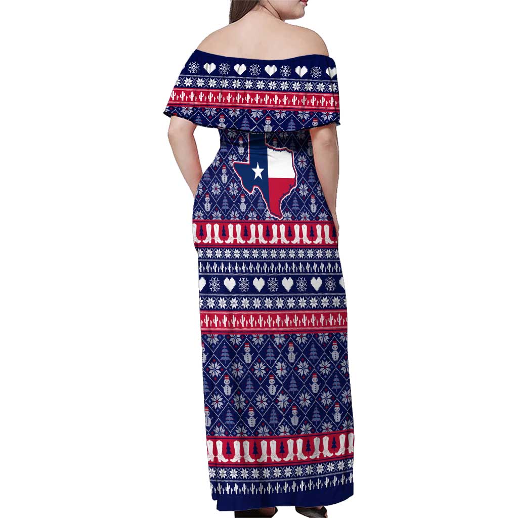 Christmas Texas Map Symbols Family Matching Off Shoulder Maxi Dress and Hawaiian Shirt Xmas Holiday Patterns - Wonder Print Shop