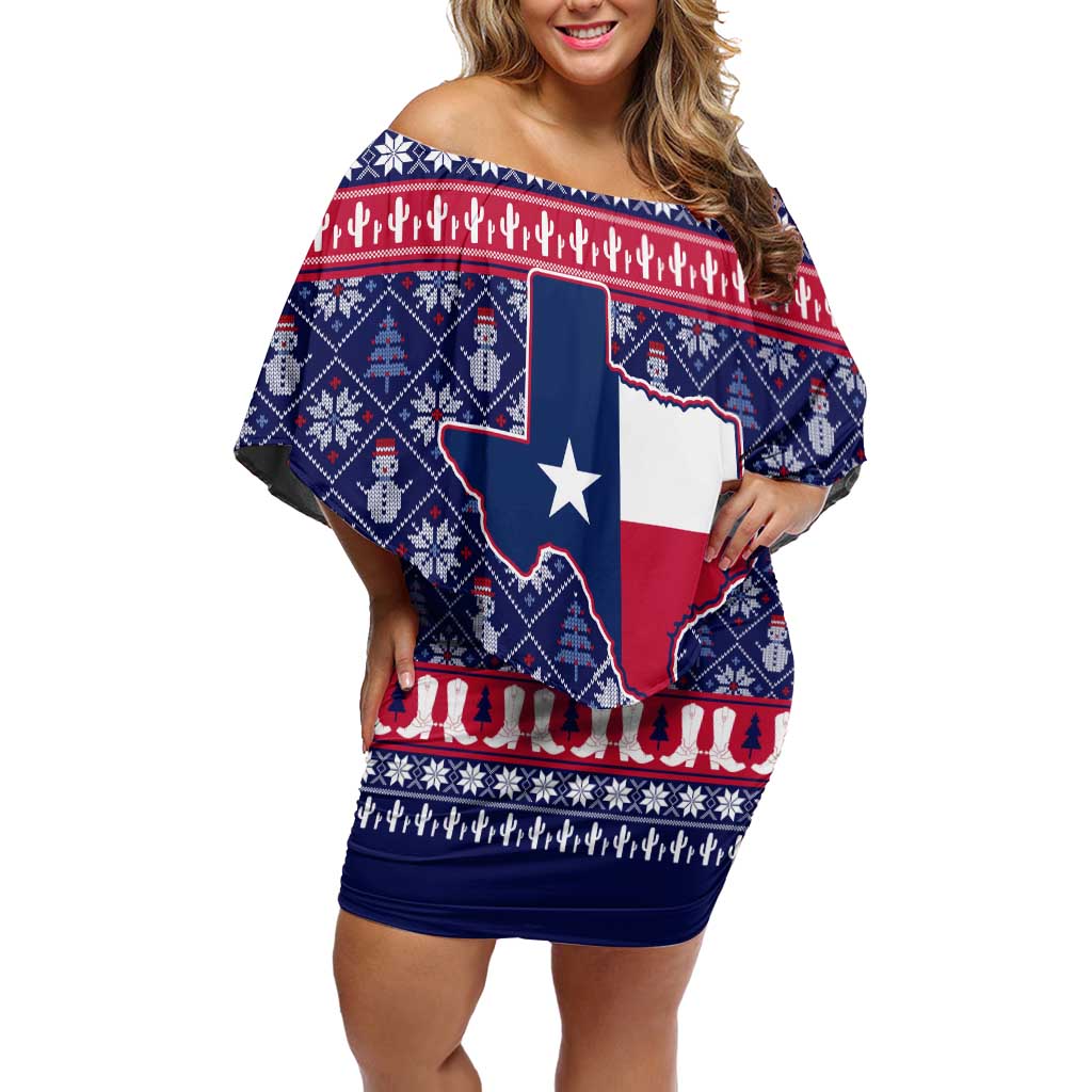 Christmas Texas Map Symbols Family Matching Off Shoulder Short Dress and Hawaiian Shirt Xmas Holiday Patterns - Wonder Print Shop