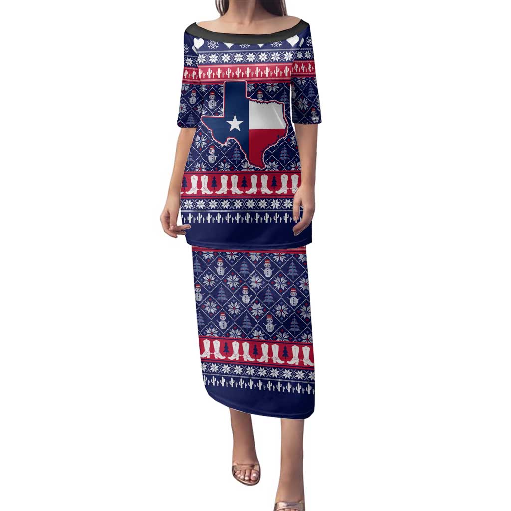Christmas Texas Map Symbols Family Matching Puletasi and Hawaiian Shirt Xmas Holiday Patterns - Wonder Print Shop