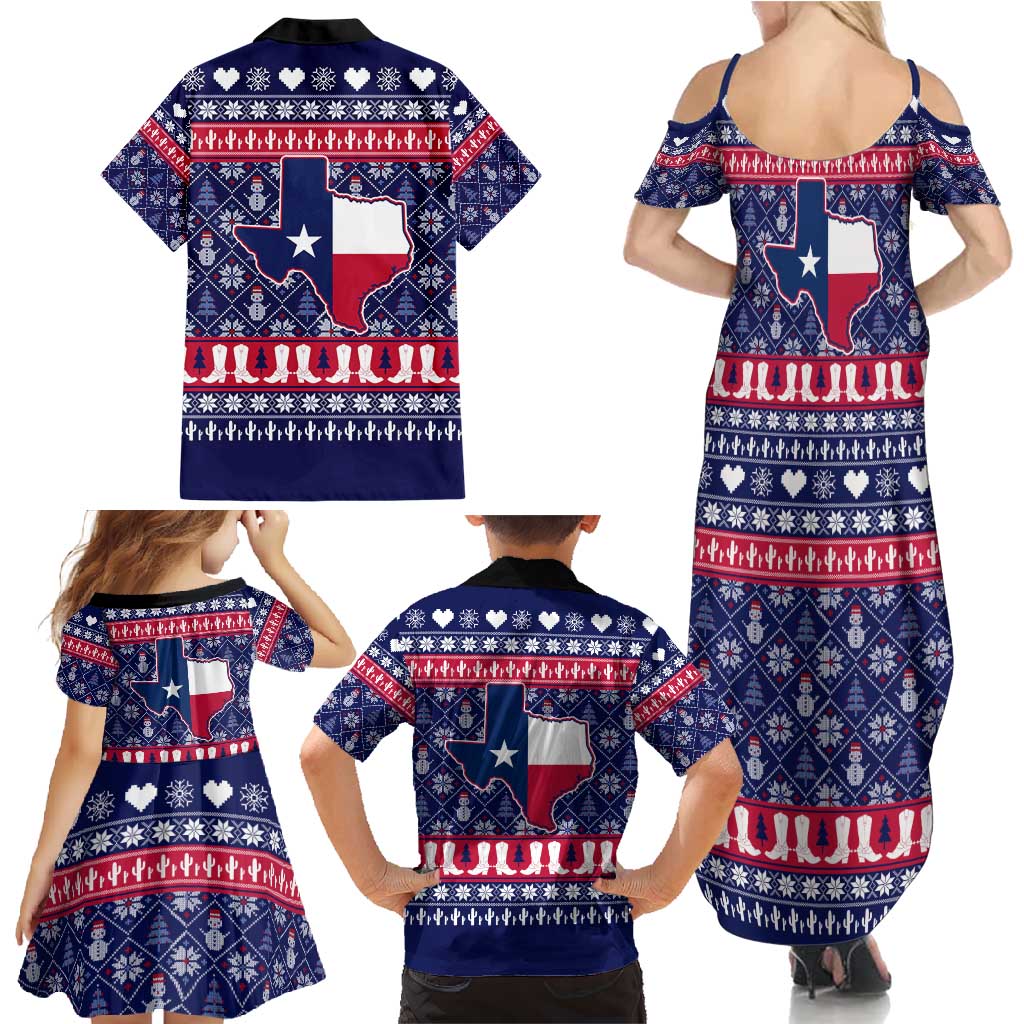 Christmas Texas Map Symbols Family Matching Summer Maxi Dress and Hawaiian Shirt Xmas Holiday Patterns - Wonder Print Shop