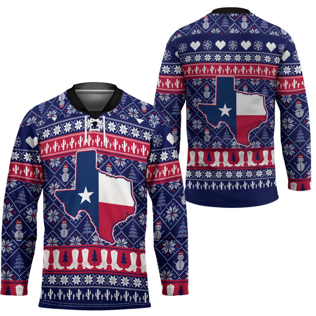 Christmas Texas Map Symbols Hockey Jersey Xmas Holiday Patterns - Wonder Print Shop