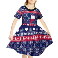 Christmas Texas Map Symbols Kid Short Sleeve Dress Xmas Holiday Patterns - Wonder Print Shop