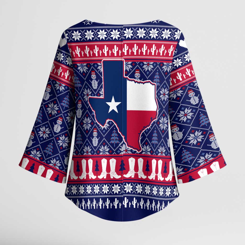 Christmas Texas Map Symbols Kimono Sleeve Blouse Xmas Holiday Patterns - Wonder Print Shop
