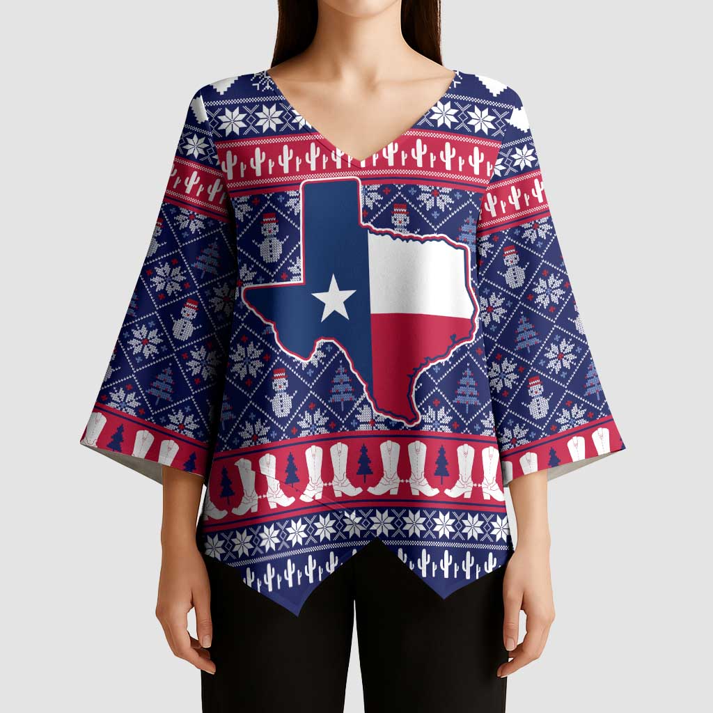 Christmas Texas Map Symbols Kimono Sleeve Blouse Xmas Holiday Patterns - Wonder Print Shop