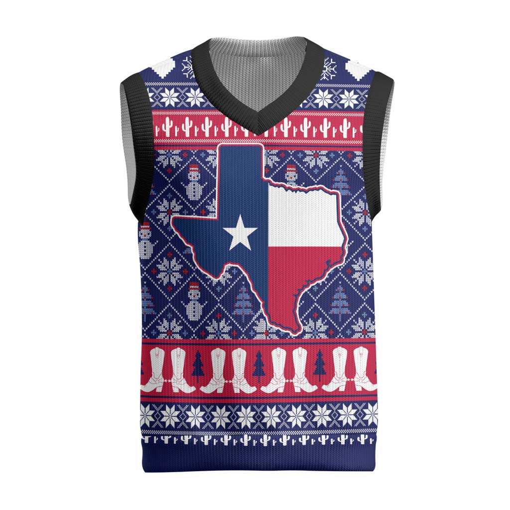 Christmas Texas Map Symbols Christmas Knitted V-Neck Vest Xmas Holiday Patterns - Wonder Print Shop