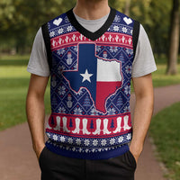 Christmas Texas Map Symbols Christmas Knitted V-Neck Vest Xmas Holiday Patterns - Wonder Print Shop