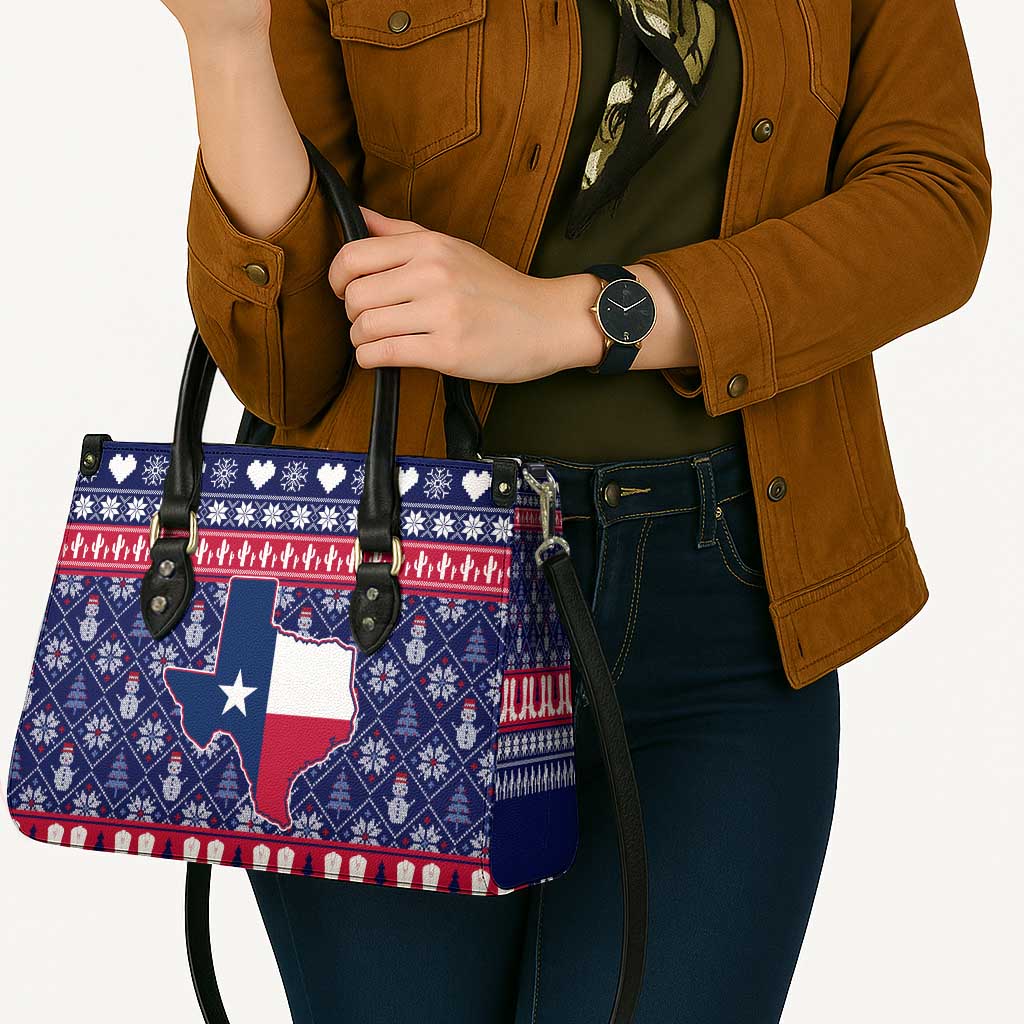 Christmas Texas Map Symbols Leather Bag Xmas Holiday Patterns - Wonder Print Shop