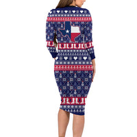 Christmas Texas Map Symbols Long Sleeve Bodycon Dress Xmas Holiday Patterns - Wonder Print Shop