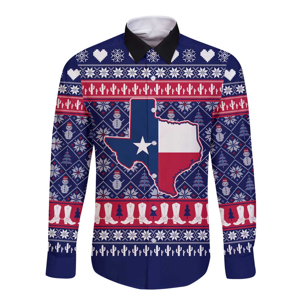 Christmas Texas Map Symbols Long Sleeve Button Shirt Xmas Holiday Patterns - Wonder Print Shop