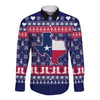 Christmas Texas Map Symbols Long Sleeve Button Shirt Xmas Holiday Patterns - Wonder Print Shop