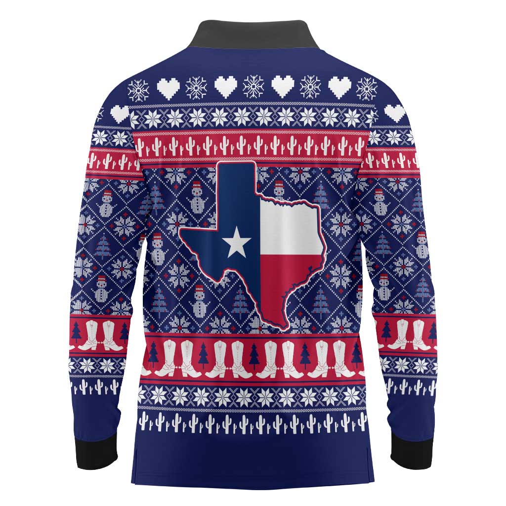 Christmas Texas Map Symbols Long Sleeve Polo Shirt Xmas Holiday Patterns - Wonder Print Shop